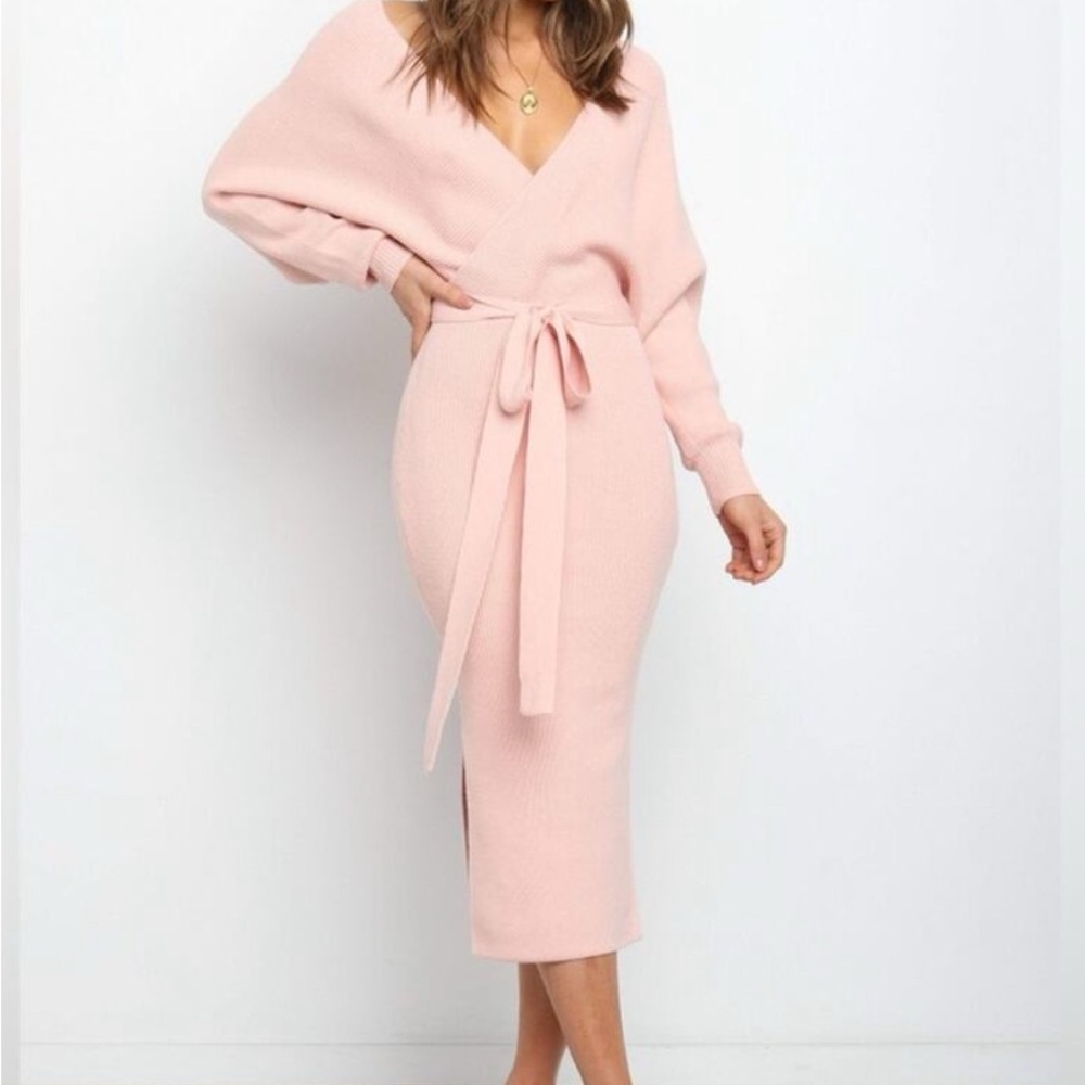 Elegant Pink Wrap Dress